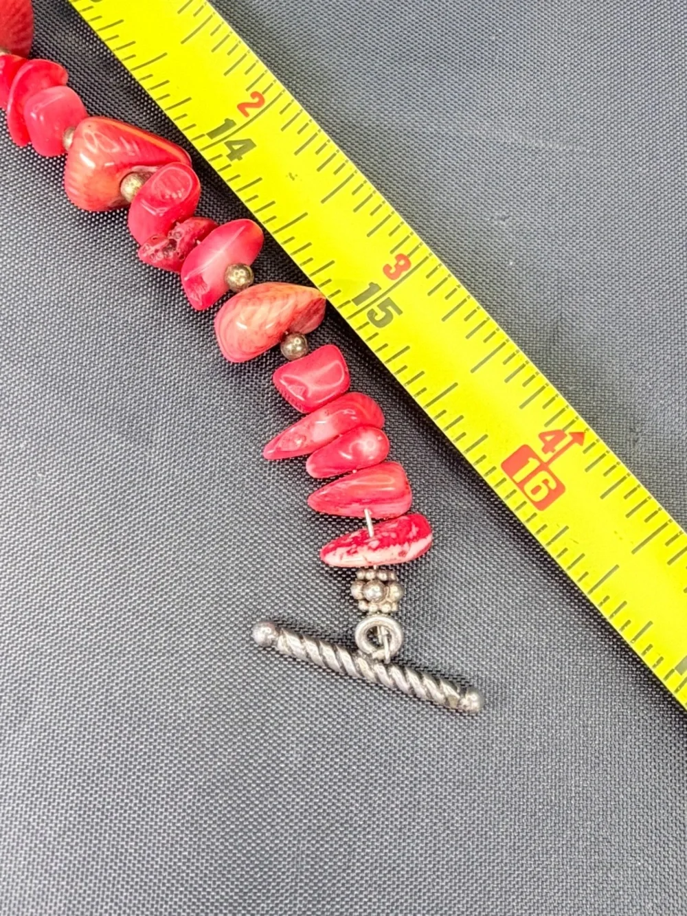 Vintage Southwestern Red Coral Necklace Artisan Beaded Silver-tone, 16